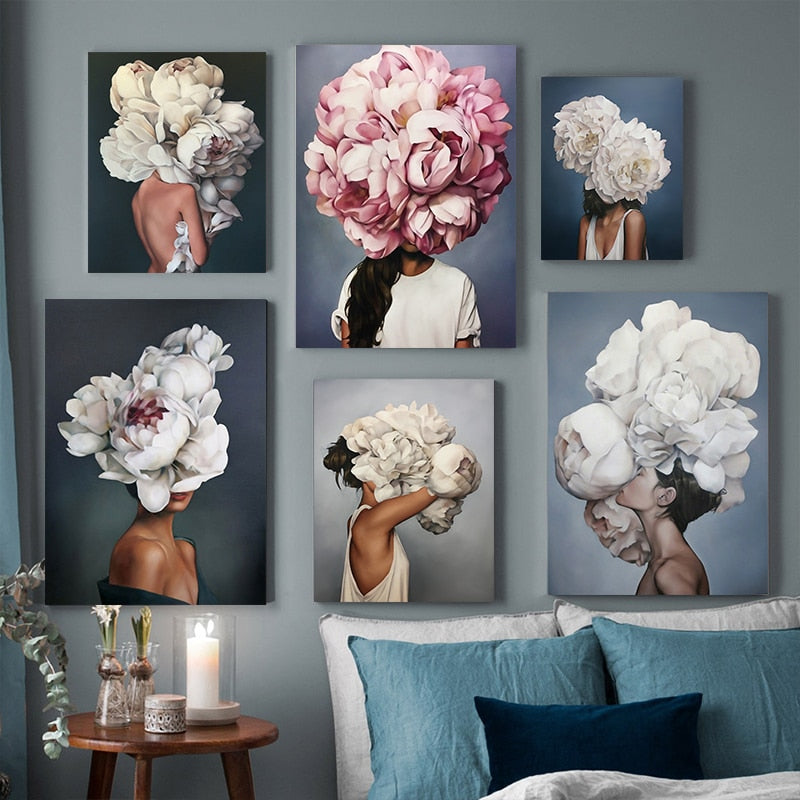 Nordic Modern Floral Feather wall art canvas painting Living Room Home Decor